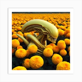 Alien In A Field Of Marigolds 4 Art Print