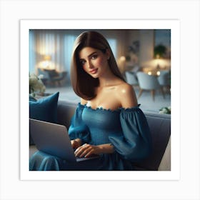 Beautiful Woman Using A Laptop 1 Art Print