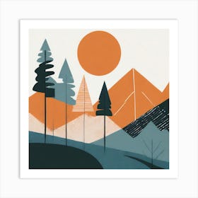 Abstract Mountains and Forest Art Print