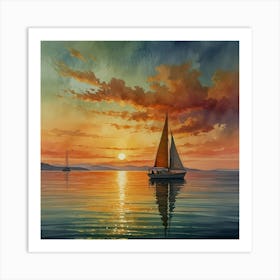 Sailboats At Sunset Poster