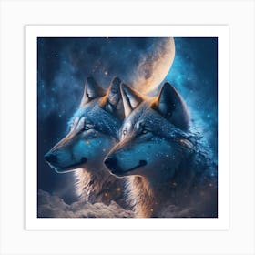 Two Wolves In The Sky Art Print