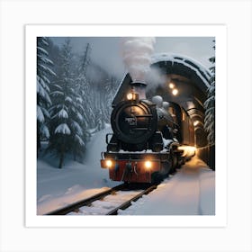 Steam Train In The Snow Created using Imagine AI Art Art Print