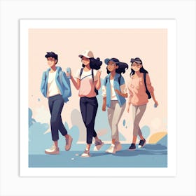 Group Of Friends Walking Art Print