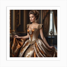 Beautiful Woman In A Golden Gown 5 Art Print