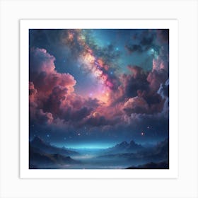 Night Sky With Clouds,wall art Art Print