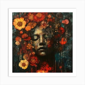 Woman With Flowers Art Print