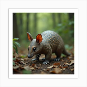 Curious Armadillo Exploring The Forest Floor 1 Art Print