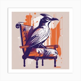 Drew Illustration Of Bird On Chair In Bright Colors, Vector Ilustracije, In The Style Of Dark Navy A (2) Art Print