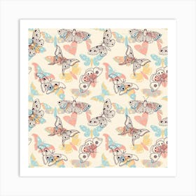 Pattern With Hand Drawn Butterflies Art Print