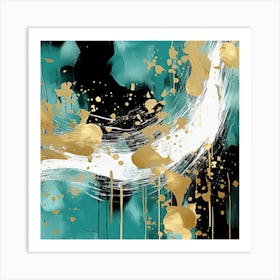 Abstract In Teal And Gold 1 Art Print