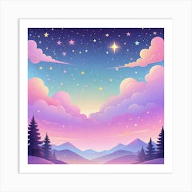 Sky With Twinkling Stars In Pastel Colors Square Composition 44 Art Print