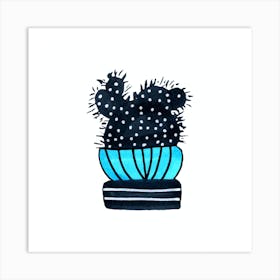 Cactus 3 Desert Plant Blue Black Art Print