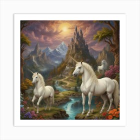 Unicorns In The Forest 2 Art Print