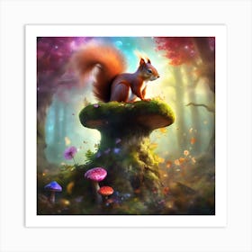 Red Squirrel in Light of the Mystical Forest  Art Print