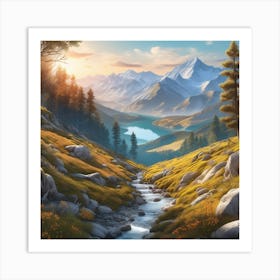 Waterfall In The Mountains 2 Art Print