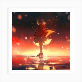 Anime Girl Standing In Water Art Print