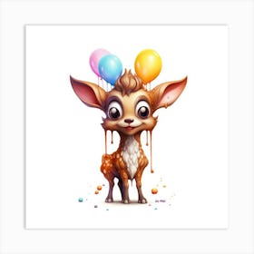 Cute Deer With Balloons Art Print