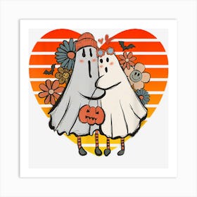 Cute Ghost Couple Under Full Moon For Women Halloween Heart Art Print