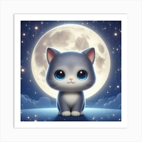 Cute Cat In The Moonlight 2 Art Print