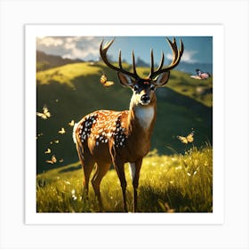 Deer In The Grass Art Print