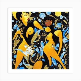 Two Women In Black And Gold Art Print