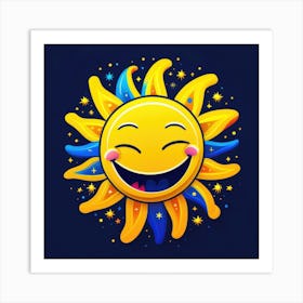 Lovely smiling sun on a blue gradient background 14 Art Print