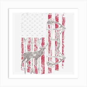 American Flag Deer Bow Hunting Patriotic Distressed Art Print