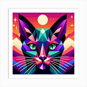 Harlequin Low Poly Cat Art Print