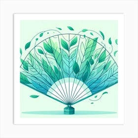 Fan of green-blue transparent leaves, Vector art 2 Art Print