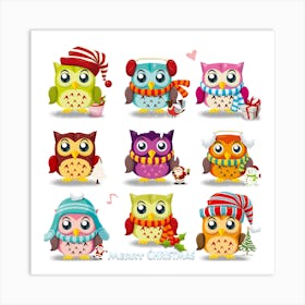 Cartoon Cute Owl Vector Art Print