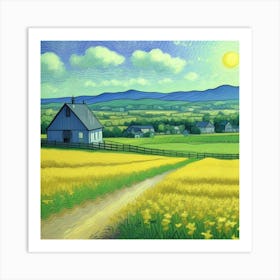 A Rustic Paradise Farmhouse and Pasture Bliss Yellow Field Art Print