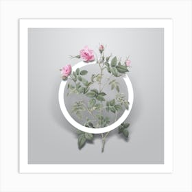 Vintage Pink Flowering Rosebush Minimalist Botanical Geometric Circle on Soft Gray n.0458 Art Print