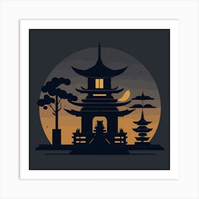 Pagoda At Night Temple Tibet Mountains Monks Art Print