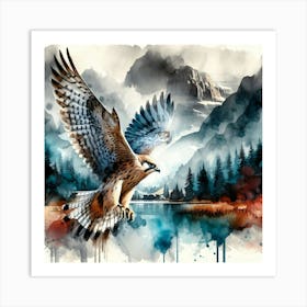 Falcon over lake Painting - Wild Bird Artwork 113 Art Print