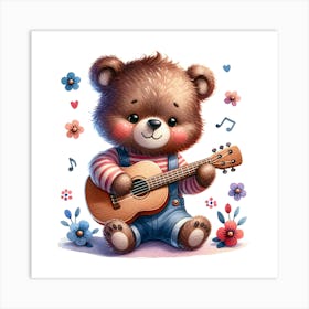 A playful baby bear strumming a guitar Art Print