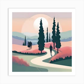 On the Path of the Cypresses, Pastel Landscape Art Print