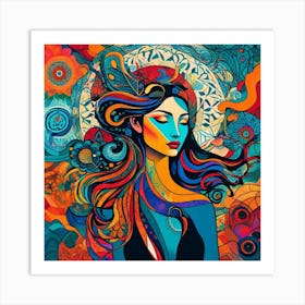 Young Girl With Long Hair Abstract Painting Art Print