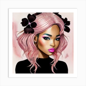 Black Girl With Pink Hair Art Print