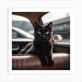 Black Cat In Car Art Print