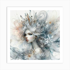 Girl With Snowflakes Art Print