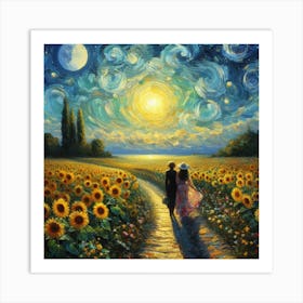 Sunflowers At Night Art Print