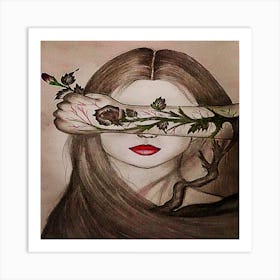 Girl With Flowers On Her Face Art Print