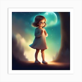 Little Girl In The Moonlight Art Print