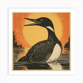 Retro Bird Lithograph Common Loon 4 Art Print