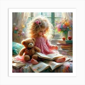 Little Girl Reading A Book 6 Art Print