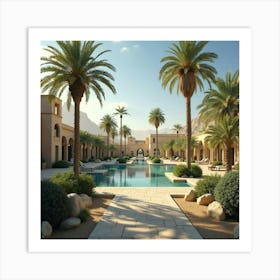 A Peaceful Oasis Surrounded By Palm Trees And Ancient Ruins 1 Art Print