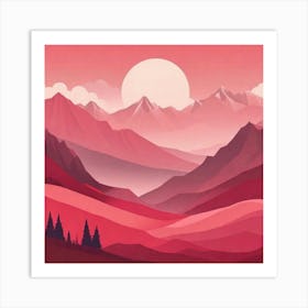 Misty mountains background in red tone 28 Art Print