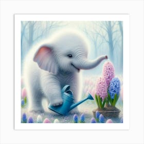 Elephant Watering Flowers Art Print