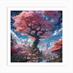 Cosmic Sakura Tree Art Print