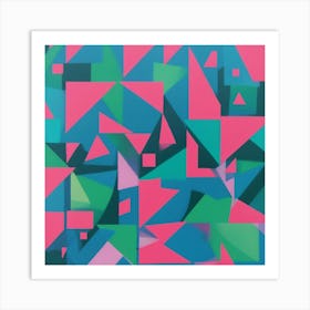 Vibrant Retro Geometric Shapes In Bright Blue Pink And 0 Art Print